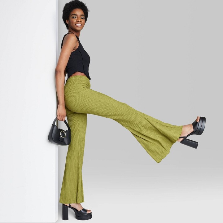 Fable Women's High-Rise Plisse Flare Pants Green XXS -