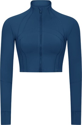 KTILG Workout Crop Tops for Women Zip-Up Lightweight Pullover Cropped  Long-Sleeve Jackets Athletic Yoga Running Tops with Thumb Holes - ShopStyle
