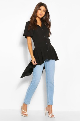boohoo Button Front Shirt With Waterfall Hem