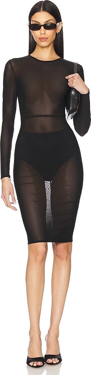 Alex Perry Long Sleeve Power Mesh Midi Dress