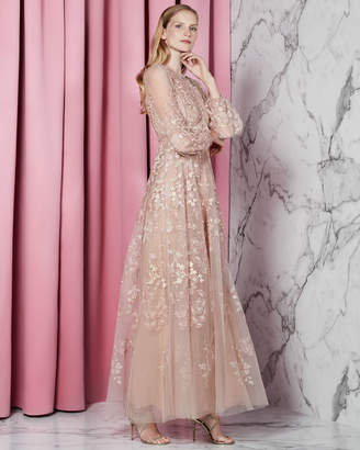 J. Mendel Bishop-Sleeve Floral Lace Gown
