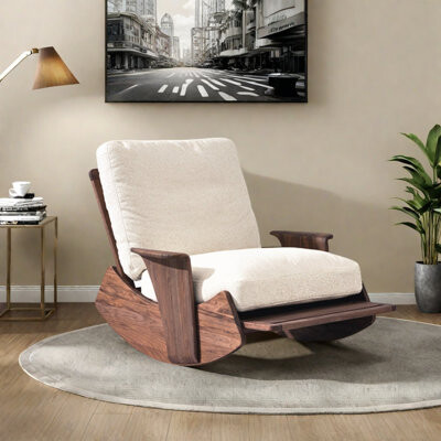 Cotton and linen retro solid wood rocking chair