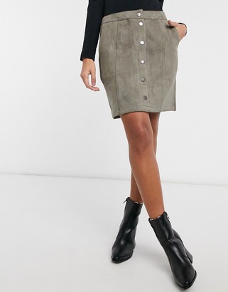 Vero Moda button through faux suede skirt in brown - ShopStyle