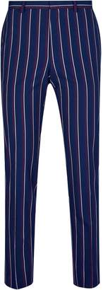 Burton Mens Navy And Burgundy Stripe Skinny Fit Trousers, NAVY