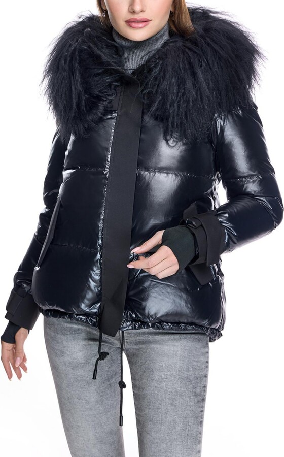 Julia & Stella by Maximilian Women's Nylon Jacket with Fur Trimmed Hood