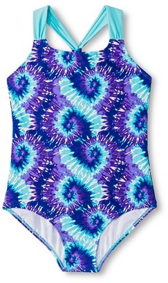 CircoTM Girls' Plus Size Tie Dye 1-Piece Swimsuit - Purple