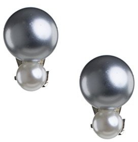 Kenneth Jay Lane Women's Silver Plated Round Blue Pearls Top White Pearl Bottom Button Stud Earrings