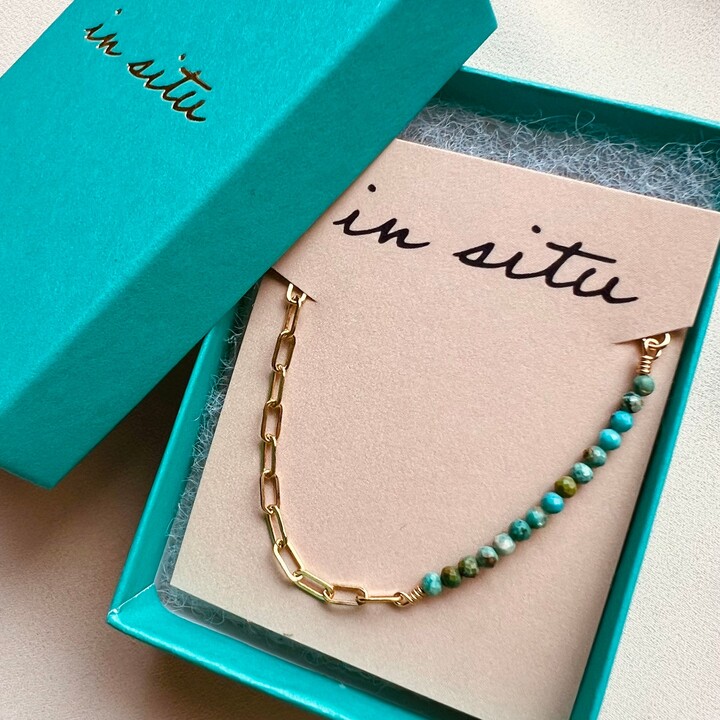 Turquoise Chain Anklet | Natural Faceted Turquoise, 14K Gold Fill Paperclip Chain Anklet