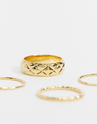 Orelia ring stacking multipack x 4 in gold plate with quilted chunky ring