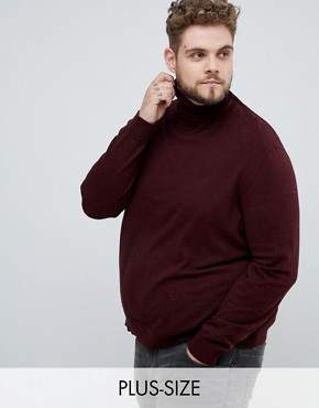 Burton Menswear Big & Tall roll neck jumper in burgundy
