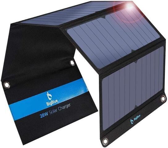 PISKEKAT [Upgraded] BigBlue 3 USB Ports 28W Solar Charger(5V/4.8A Max), Portable SunPower Solar Panel for Camping, IPX4 Waterproof, Compatible with iPhone...