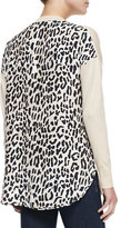 Thumbnail for your product : Derek Lam 10 Crosby V-Neck Leopard Print-Back Sweater, Nude/Camel Leopard