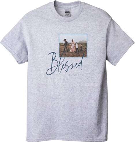 Shutterfly Custom Sport Gray T-Shirts: Blessed Script | Large | Customizable Front & Back | Blue |