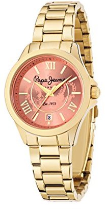 Pepe Jeans Katy Women's Quartz Watch with Red Dial Analogue Display and Gold Stainless Steel Strap R2353114501