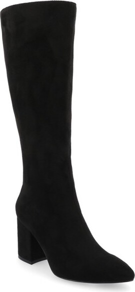 Journee Collection Women's Ameylia Covered Block Heel Pointed Toe Boots, Beige