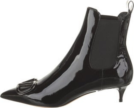 Valentino Patent Leather Ankle Chelsea Boots Black Pointed-Toes Includes Box Dust Bag & Additional Heel Caps
