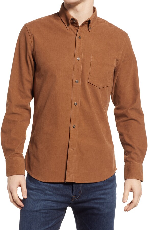Abetteric Mens Corduroy Slim Casual Button Down Shirt with Pockets 