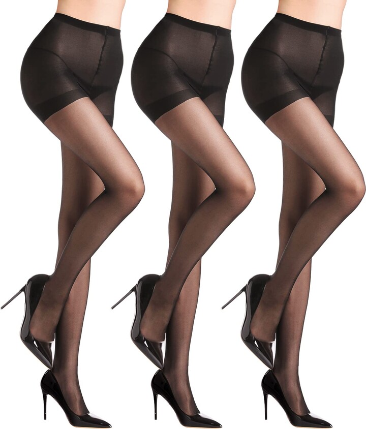 WAKUNA 3 Pairs Sheer Tights For Women 20D Pantyhose Control Top