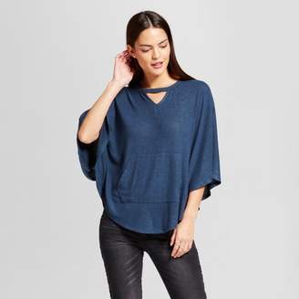 Soul Cake Women's 3/4 Sleeve Cut Out Poncho Marled Brushed Hacci Top - Soul Cake (Juniors')