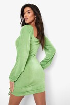 Thumbnail for your product : boohoo Tonal Slinky Ruched Long Sleeve Mini Dress