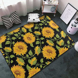 Sunflower 55" Runner Rug with Nonslip Back Side Floral Floor Accent