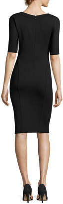 Armani Collezioni Milano-Jersey Elbow-Sleeve Dress, Black