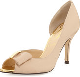 Thumbnail for your product : J. Renee Dallus Leather Peep-Toe Bow Pump, Nude