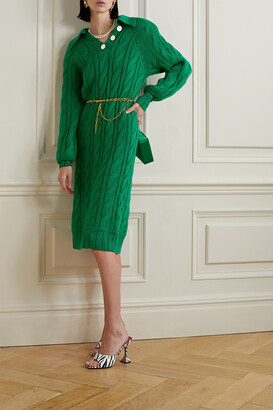 ROWEN ROSE Cable-knit Wool Midi Dress - Green