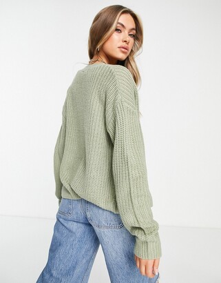 Brave Soul daisy button down boxy cardigan in sage