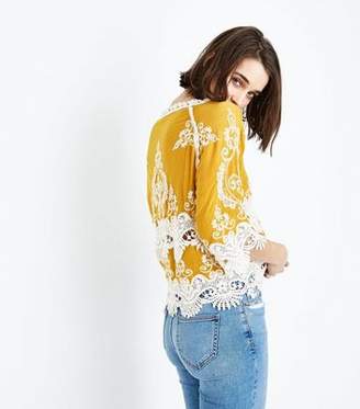 New Look Yellow Crochet 3/4 Sleeve Top