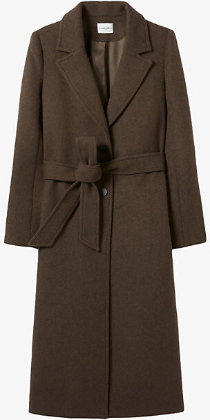 Claudie Pierlot Womens Khaki Single-Breasted Belted-Waist Wool-Blend Coat 8