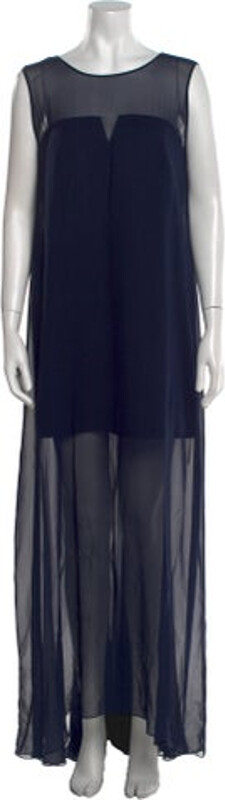 Milly Silk Tent Dress Blue Pleated & Mesh Accents Sleeveless with Scoop Neck Concealed Zip Closure at Back Designer