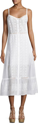 Veronica Beard Joni Sleeveless Embroidered Voile Midi Dress, Off White