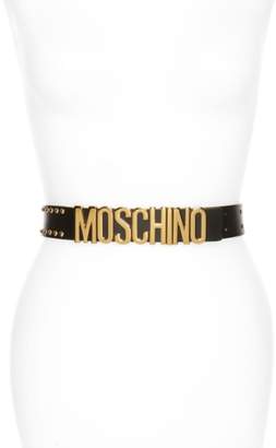 Moschino Logo Plate Studded Leather Belt
