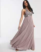 Thumbnail for your product : ASOS Petite DESIGN Petite linear embellished bodice maxi dress with tulle skirt in dusty purple