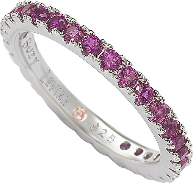 Suzy Levian Sterling Silver Thin Red Cubic Zirconia Eternity Band