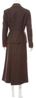 Alberta Ferretti Mink Fur-Trimmed Wool Skirt Suit