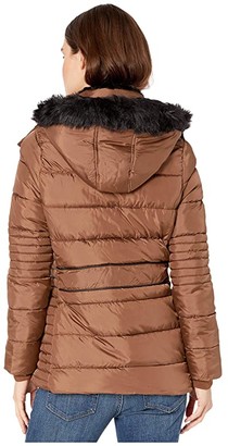 YMI Snobbish Polyfill Puffer Jacket w/ Faux Fur Trim Hood and Pop Zippers (Tobacco) Women's Clothing
