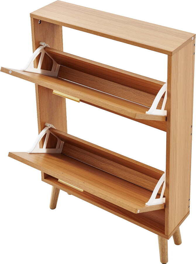 SKYSHALO Footwear Cabinet: Dual Flip Compartments, Entryway Shoe Organizer, Standalone Unit with Wicker Doors, Space for Heels, Boots, Sandals in Corridor, Lounge