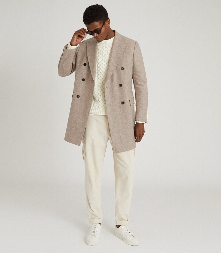 Reiss LEWIS WOOL BLEND DOUBLE BREASTED OVERCOAT Oatmeal ShopStyle Outerwear