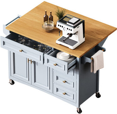 Red Barrel Studio Kitchen Island With Wheels And Drop Leaf. Pattern Spice Rack Towel 2 Doors 5 Drawers Adjustable Shelf For Fashionable Modern Luxury Coastal Custom