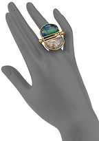 Thumbnail for your product : A Peace Treaty Mani Azurite Malachite & Red Lace Agate T-Bar Double Dome Ring