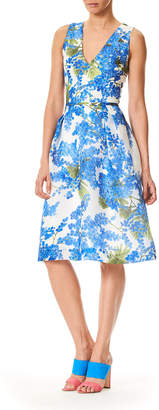 Carolina Herrera V-Neck Sleeveless Fit-and-Flare Floral-Print Dress