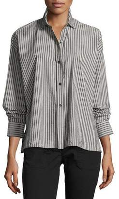 Vince Striped Boxy Button-Front Cotton Shirt