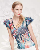 Thumbnail for your product : Fuzzi Ruffle-Sleeve Jungle-Print Top