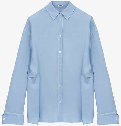Loewe Womens Blue Pointed-Collar Long-Sleeve Silk-Wool Blend Shirt 12