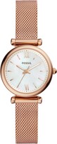 Thumbnail for your product : Fossil Women's Mini Carlie Rose Gold-Tone Stainless Steel Mesh Bracelet Watch 28mm