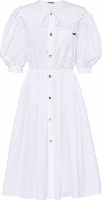 Miu Miu Contrast-Collar Cotton Poplin Dress