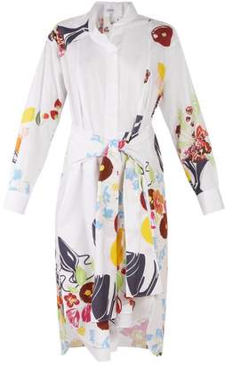 Loewe Floral And Fruit Print Tie Waist Cotton Shirtdress - Womens - White Multi