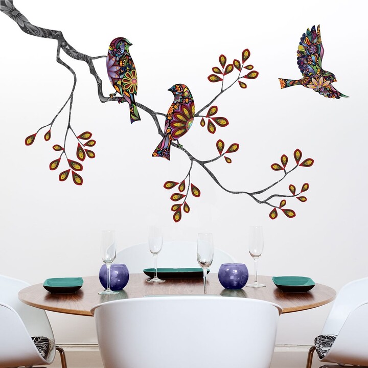 Etsy Tree Branch Decal & Bird Wall Decals in Colorful Mosaic Pattern